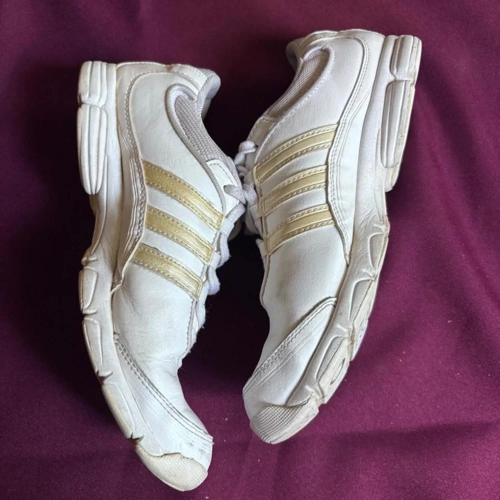 Adidas White & Gold Sneakers Womens Size 9.5 Athletic Training Shoes